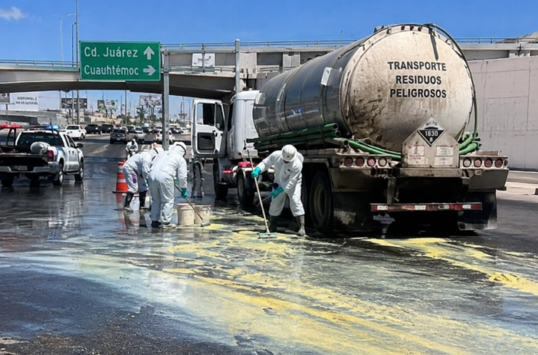 Derrame de ácido sulfúrico moviliza a autoridades en Chihuahua